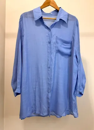 Breezy Lane Oversized Button Front Blouse Light Blue SzXL Size XL thumbnail 1