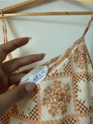 Le Lis Cream and Tan Spaghetti-Strap Maxi mesh Dress thumbnail 5