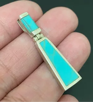 Vintage Sterling Silver 925 Native American Turquoise Inlay Door Knocker Pendant thumbnail 7