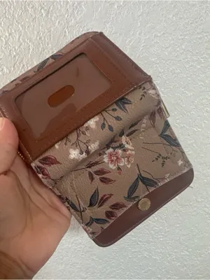 Floral Zip Card Wallet in Tan and Brown thumbnail 3