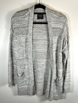 Abercrombie Fitch Women Knit Open Front Cardigan Sweater Light Gray‎ Size S thumbnail 1