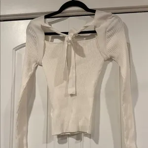 bebe knit tie back Cream Ribbed‎ Knit Sweater medium NWT thumbnail 4