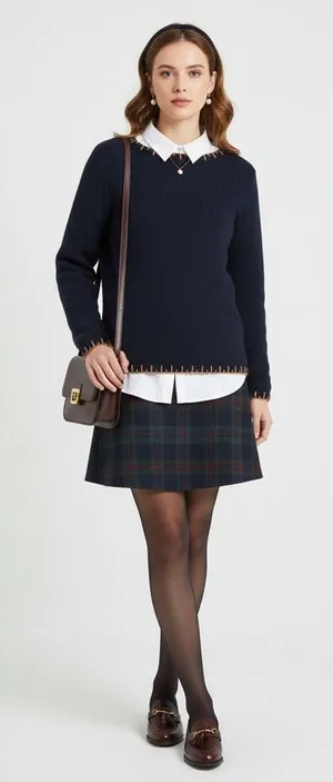 Pure Jill Women's Large Navy Blue Knit Sweater Whipstitch Trim Cotton Blend‎ thumbnail 1