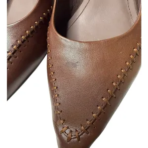 Handmade Brown Leather Pointed Toe Flats Size 6.5 (230) Whipstitch Low Heel thumbnail 11