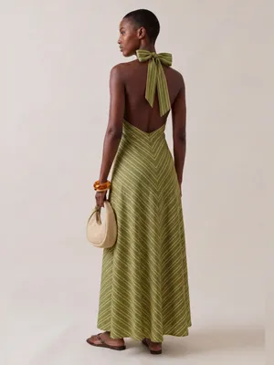 NWT Few Moda Noelle Cotton Dress size Small S Citrus Stripe Green maxi o.p.t thumbnail 3