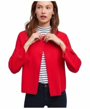 By Anthropologie Red Bolero‎ One Button Peplum Open Front Blazer Jacket Size S thumbnail 1