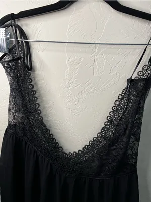 Victoria’s Secret Black Lace Semi Sheer Asymmetrical Whimsy Chemise Slip Top thumbnail 3