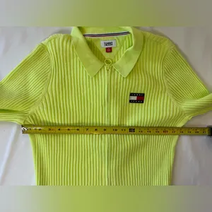 tommy hilfiger sweater XL Lime Green Zip Up Ribbed Top thumbnail 3