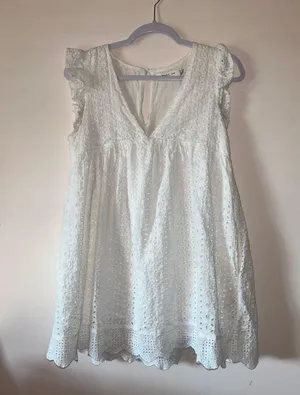 White Designer Floral Eyelet Dress thumbnail 2