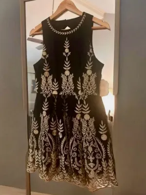 Altar’d State Junia Fit and Flare Dress Size Medium Black/Gold‎ NWT thumbnail 2