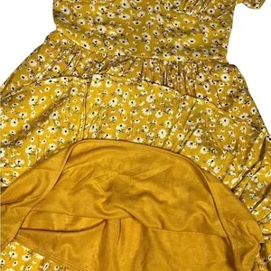 Yellow Ditsy Floral Boho Mini Dress Size PS V Neck Puff Sleeve Tiered Spring Fit thumbnail 4