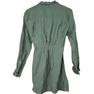 Zara Long Sleeve Tunic Wrap Style Mini Dress Collard V Neck Button M Sage Green thumbnail 7