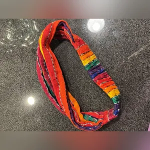 Unbranded Fair Trade Handmade Woven Threaded Fabric Rainbow Stretchy Headband thumbnail 3