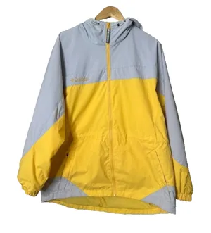 Columbia Packable Windbreaker‎ Jacket Womens Large Yellow Grey Hooded Full Zip thumbnail 1