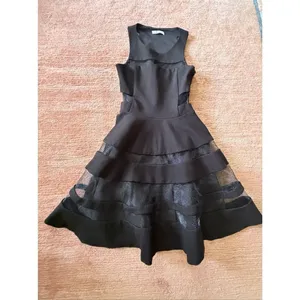 Parker $330 MSRP Black Mesh Cutout Fit & Flare Conner Party Dress Size Small thumbnail 3