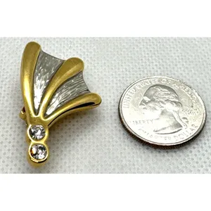 Vintage Rhinestone Gold and Silver Tone‎ Clip On Earrings 1960s Whimsical thumbnail 2