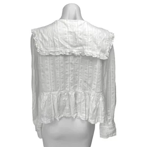 Peppermayo White Long Sleeve Tie Knot Collared Ruffle Peplum Blouse Top Size 8 thumbnail 2