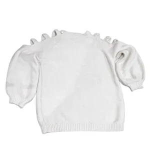 Easel Cream Pearl Cutout Sleeve Fuzzy Knit Sweater S/M thumbnail 6