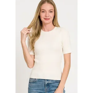 Zenana Viscose Ribbed Round Neck Sweater - Medium thumbnail 3
