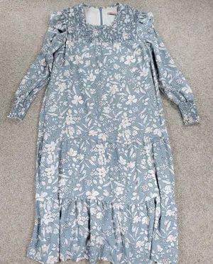 Udel New York Dress Womens M Blue Floral Smocked Puff Sleeve Cottagecore Maxi thumbnail 1
