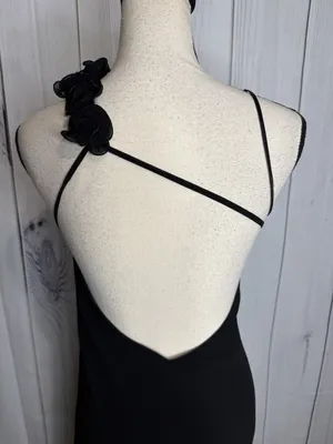 Faviana Couture Size 8 Long Maxi Dress Rosette Pleated Prom Formal Black Vintage thumbnail 9