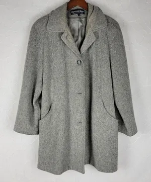 Herman Kay Womens Coat 14 Gray Wool Blend Button Front Lined Overcoat‎ Jacket thumbnail 1