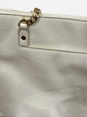 Michael Kors White Embossed Logo Patent Tote Bag Chain Strap Shoulder Purse thumbnail 4