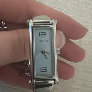 Gucci Silver and Gold Rectangular Watch with Metal Link Band thumbnail 7