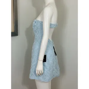 Lulus Light Blue Lace Mini Dress Strapless Backless 3D Floral Coquette NWT M thumbnail 7