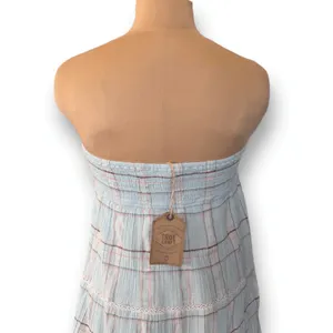True Craft Plaid Gauze Strapless Mini Dress Baby Blue‎ Cottagecore Boho XL New thumbnail 8