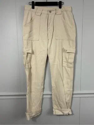 White Fox Off White Cream Textured Cargo Utility Pants Medium Rolled Cuffs Basic thumbnail 9