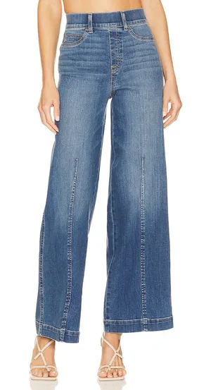 SPANX Seamed Front Wide Leg Jean in Vintage Indigo Blue Size L thumbnail 1