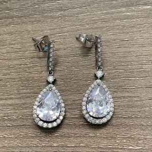 18K Gold Plated CZ Bridal Earrings Bride Drop Cubic Zirconia Wedding Sparkle thumbnail 7