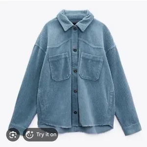 ZARA Oversized Corduroy Button Down Shirt Jacket Size M Blue Chore Barn Shacket thumbnail 1