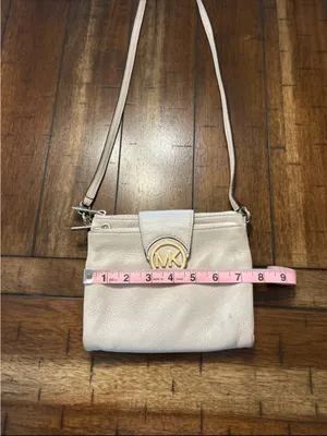 MICHAEL Michael Kors Cream Leather MK Logo Crossbody thumbnail 9