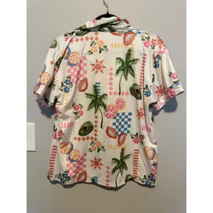 Tropical Fruit Print Pajama Set White Avocado Papaya Short Sleeve Shorts Large thumbnail 3