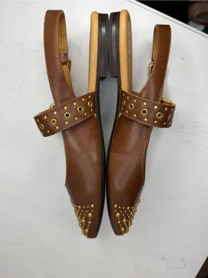 Frye HEATHER SLINGBACK STUDDED Flat Pointed gold & Walnut Leather thumbnail 3