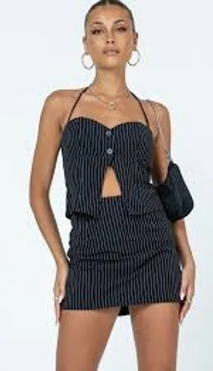 PRINCESS POLLY Luca Pin Stripe 2 Pc SET Crop Top Mini Skirt Size 2 MOB MISTRESS thumbnail 1