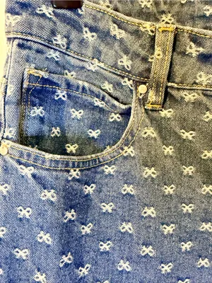 Risen Jeans 5/27 Wide Leg Blue Denim White Bow Embroidery NWT thumbnail 4