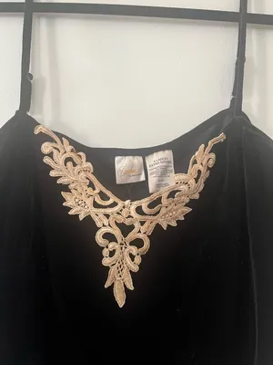 Y2K Black Velvet Cami Top XL Gold Baroque Romantic Going Out Vintage Quiet Lux thumbnail 3