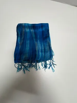 Blue Brushstroke Hand-Dyed Mulberry Silk Scarf -31" x 67" - NEW In Bag. thumbnail 11