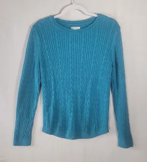 Croft & Barrow Teal Blue Cable Knit Sweater Crewneck Long Sleeve Women's Size M thumbnail 1