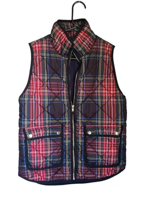 JCrew Women Tartan Plaid Puffer Vest Excursion Red Size S thumbnail 2