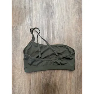 Gymshark Womens One Shoulder Asymmetric Sports Bra Olive Green Adjustable Straps thumbnail 3