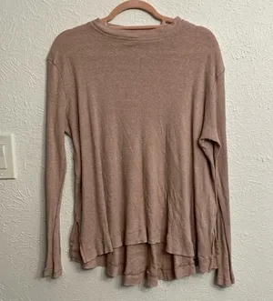 We The Free Top People Lover Ribbed Long Sleeve Taupe thumbnail 1