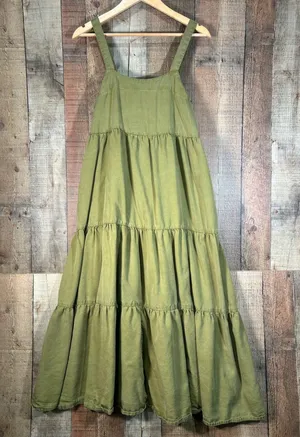 The Drop Olive Green Tencel Lyocell Tiered Maxi Dress Boho Earthy Utility Small thumbnail 1