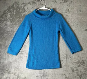 Boden Women’s Size 2 Blue Wool Cotton Textured Knit Mock Neck Sweater Top thumbnail 1