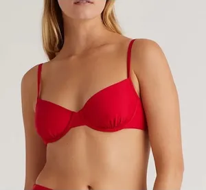 NWT Quince Cherry Red Italian Demi Bikini Top Size Large thumbnail 1