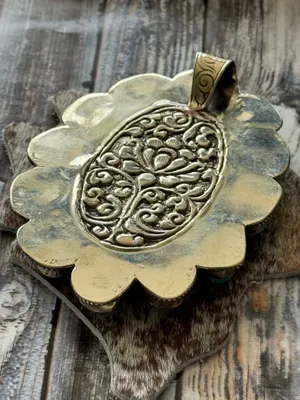 Handcrafted Pendant only - Bumblebee Jasper with Turquoise Large Size at 4” x 3” thumbnail 4
