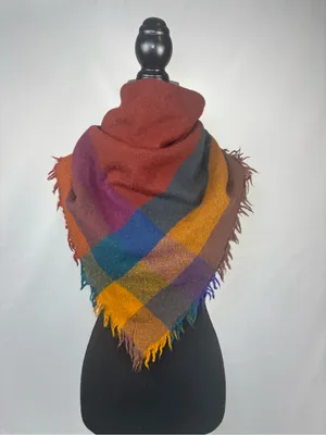 Source Unknown Plaid Scarf Warm Plaid Triangle Scarf - Rust, Mustard, Teal, Purple & Brown thumbnail 2